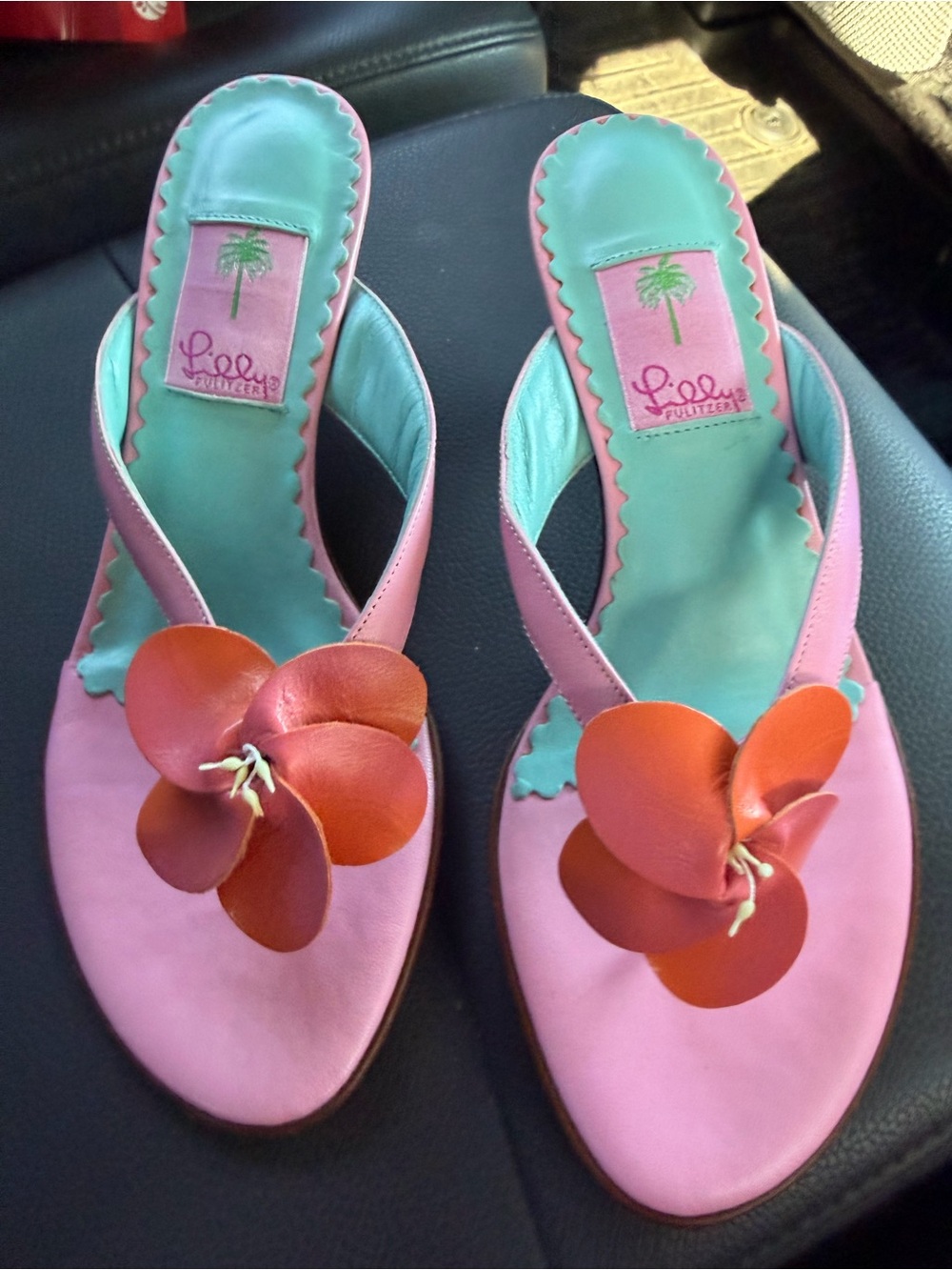 Lilly Pulitzer Pink Slides with Orange Floral Accent